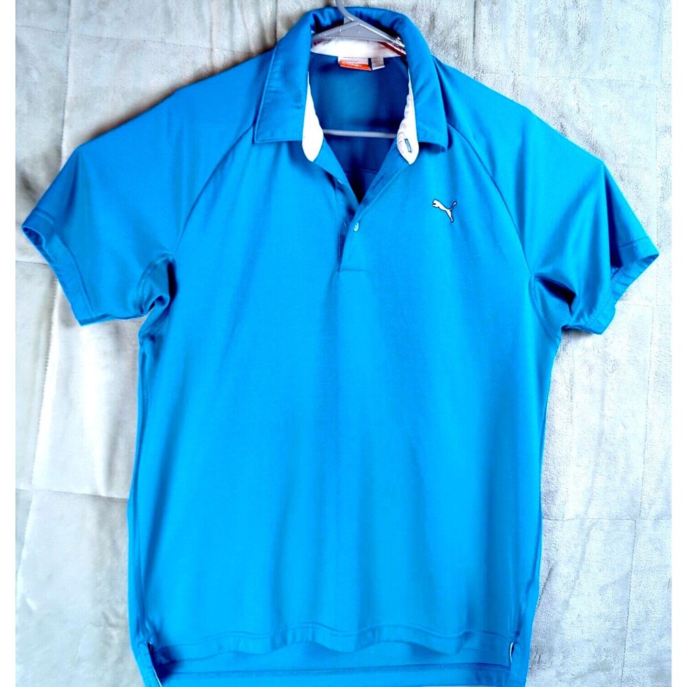Puma Golf Mens Performance Aqua Blue Polo Shirt SZ M Style 557038